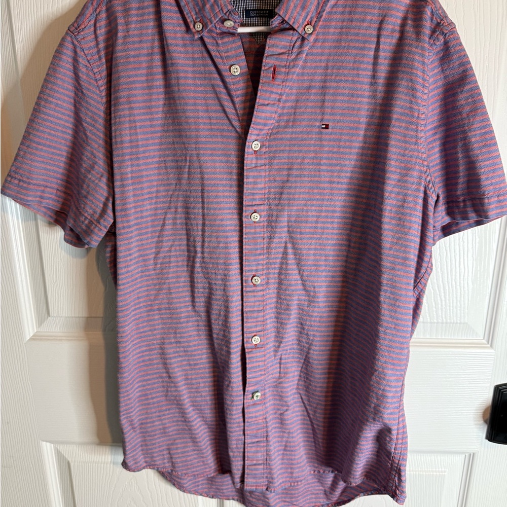 Tommy Hilfiger Men's Casual Shirt - Pink and Blue